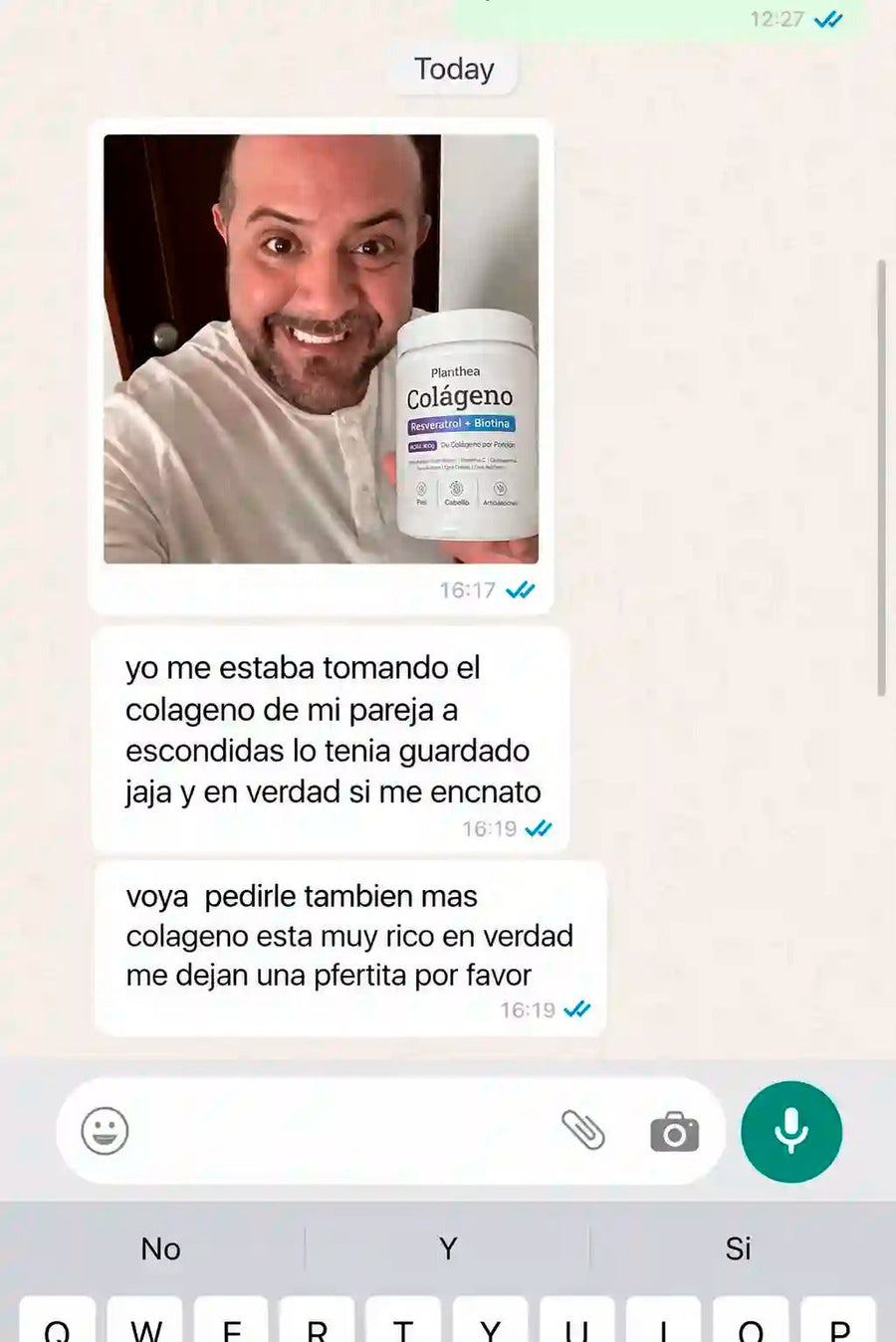 Cliente comparte su experiencia con el Colágeno Planthea por WhatsApp