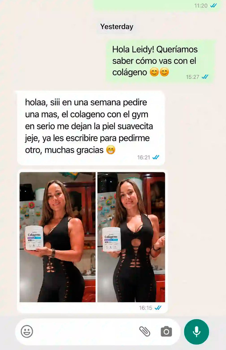 Testimonio de clienta sobre el Colágeno Planthea por WhatsApp